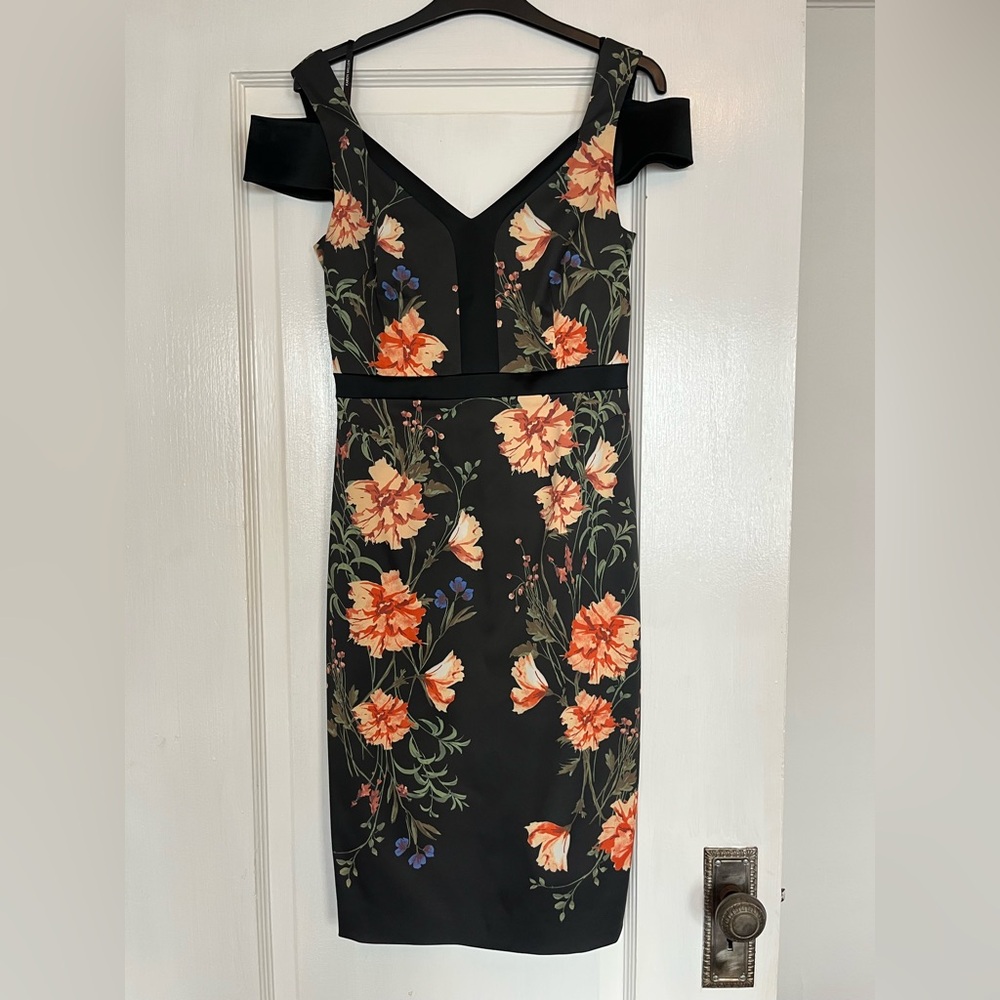 Karen Millen off the shoulder satin floral dress